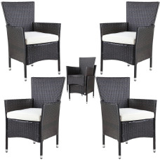 Gartenstuhl 4er Set | Polyrattan Braun Creme | Inklusive Kissen